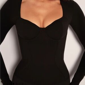 TA3 Sweetie Long Sleeve Bodysuit Black Lace Up Back